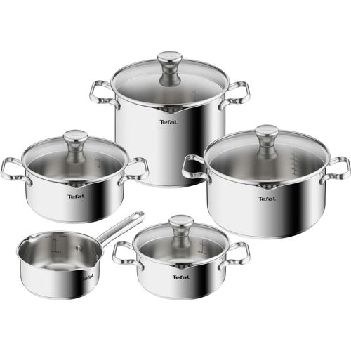 Topf-Set TEFAL "Duetto Induktion, robust und hochwertig, Induktions Töpfe Set", silber (edelstahlfarben), Töpfe, mit Siebdeckel, für alle Herdarten geeignet
