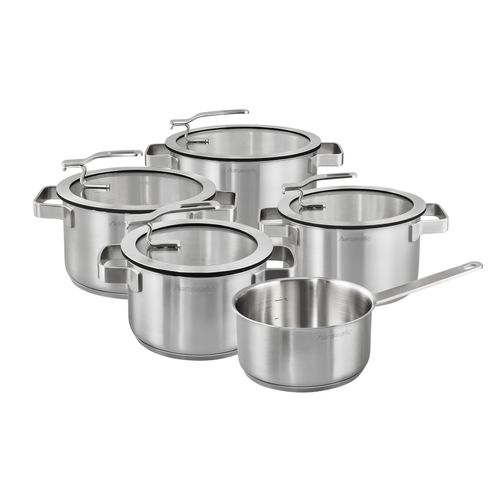 Topf-Set HANSEATIC "STYLE", silber (silberfarben), Töpfe, Deckel mit praktischer Aufhänge-Funktion, Induktion