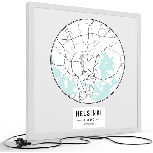 DEQORI LED-Bild & Lampe 60x60 cm Weiß 'Stadtplan Helsinki' Leuchtbild LED Leuchte