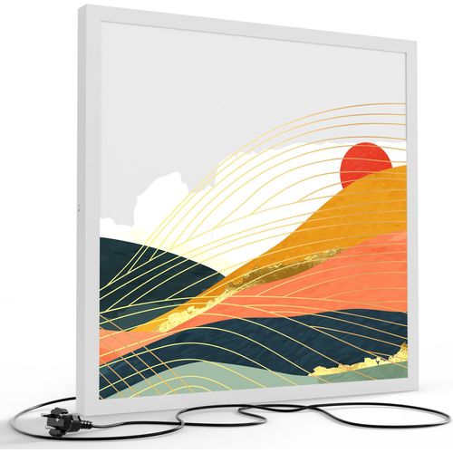 DEQORI LED-Bild & Lampe 60x60 cm Weiß 'Abstrakte Bergwelt' Leuchtbild LED Leuchte