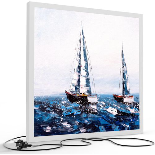 DEQORI LED-Bild & Lampe 60x60 cm Weiß 'Im Spiel der Wellen' Leuchtbild LED Leuchte