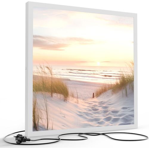 DEQORI LED-Bild & Lampe 60x60 cm Weiß 'Abendruhe am Strand' Leuchtbild LED Leuchte