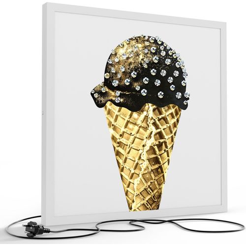 DEQORI LED-Bild & Lampe 60x60 cm Weiß 'Diamanten & Goldcreme' Leuchtbild LED Leuchte