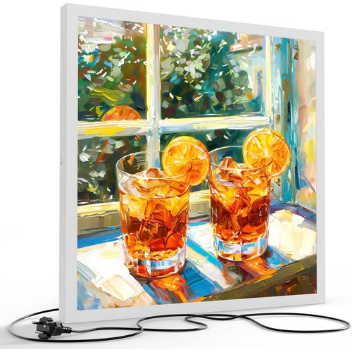 DEQORI LED-Bild & Lampe 60x60 cm Weiß 'Zitruszauber am Fenster' Leuchtbild LED Leuchte