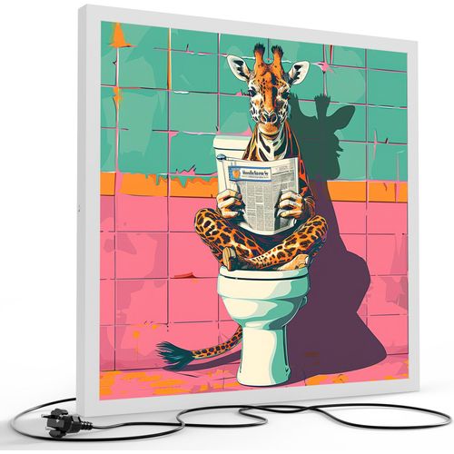 DEQORI LED-Bild & Lampe 60x60 cm Weiß 'Langhals liest lokal' Leuchtbild LED Leuchte