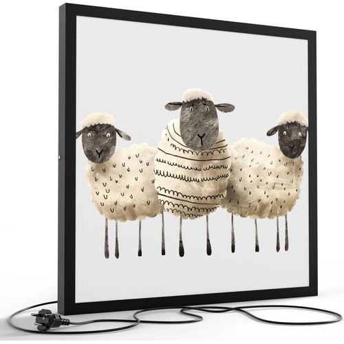 DEQORI LED-Bild & Lampe 60x60 cm Schwarz 'Schafe Modeikone' Leuchtbild LED Leuchte