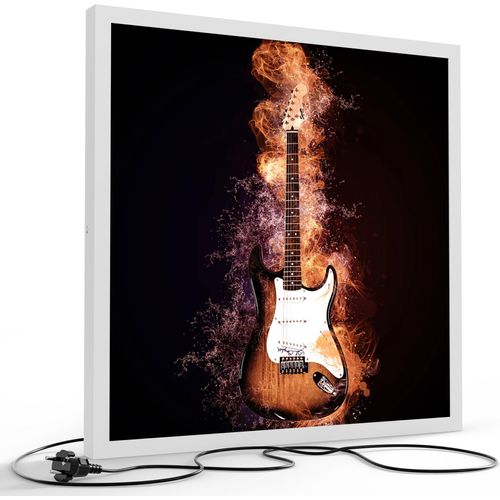 DEQORI LED-Bild & Lampe 60x60 cm Weiß 'Brennende E-Gitarre' Leuchtbild LED Leuchte