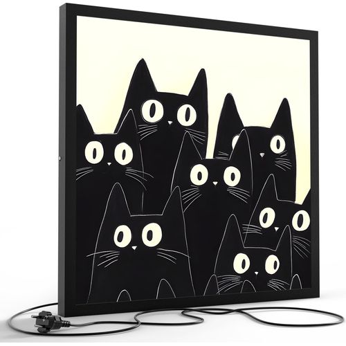 DEQORI LED-Bild & Lampe 60x60 cm Schwarz 'Neugier auf Samtpfoten' Leuchtbild LED Leuchte