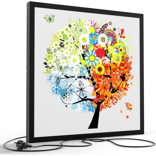 DEQORI LED-Bild & Lampe 60x60 cm Schwarz 'Saisonale Baumkronen' Leuchtbild LED Leuchte