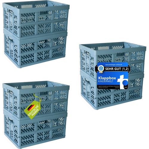 KiNDERWELT 6 x Robuste Profi - Klappbox 45 L bis 50 kg - Faltbox, Kiste, Korb zur Aufbewahrung, Transport - blau
