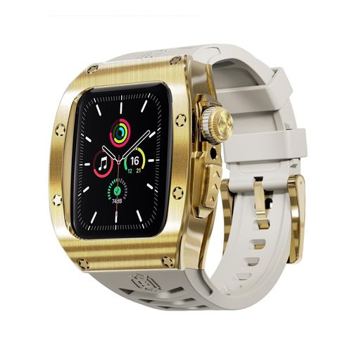 Für Apple Watch Series 9 8 7 45 / SE 6 5 4 44 Silikon Band Metall Gehäuse Hülle
