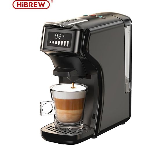 HiBREW H1B 6-in-1-Pad-Kaffeemaschine, 600 ml Wassertank, 19 Bar Druckextraktion, Kalt-/Heissmodus, LED-Anzeige, fuer Kcup*/Nes*/DG*/Espressopulver, schwarz