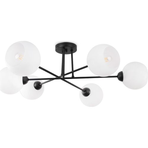 Deckenlampe Asturia schwarz 6-flammig mit weißem Glasschirm E27