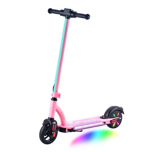 Elektroroller Kinder,Klappbarer Scooter für Kind,Belastbarkeit 60 kg,LED Display, Farbige Beleuchtung,Geshenk für Kinder,Rosa Image
