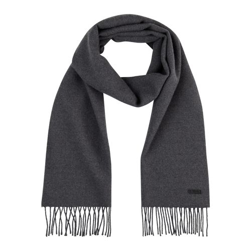 Wollschal BOSS "Naster 35*180", Herren, medium grau 030, Strick, Wolle, unifarben, Modetücher, mit gedrehten Fransen 100% Wolle Lederlabel Premium Quality