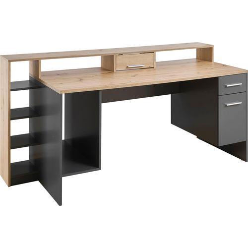 Gamingtisch BEGA OFFICE "Highscore 4", grau (grau, artisan eiche), B:182cm H:91cm T:70cm, Tische, Grau inkl. LED Beleuchtung, Computertisch mit Desktopfach