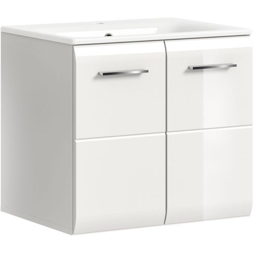 Waschbeckenunterschrank INOSIGN, weiß nb, weiß hochglanz tiefzieh, B:60cm H:53cm T:46cm, MDF, Spanplatte, Schränke, Florenz, Waschtisch inkl. Waschbecken, Weiß Hochglanz Tiefzieh