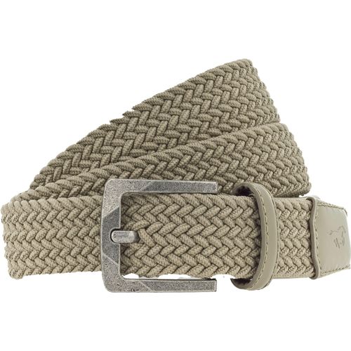 Flechtgürtel MUSTANG, Herren, Gr. 125, beige (sand), Materialmix, Flechtoptik, unifarben, Gürtel, Elastisch in Flechtoptik, mit markanten Lederdetails, 3,5 cm