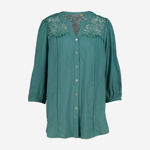 Blaue Hemdbluse mit Blumenstickerei