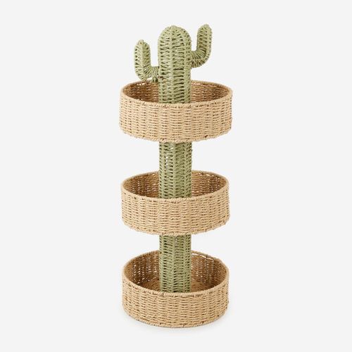 Beige-salbeigrüner Badezimmer-Organizer im Kaktus-Design