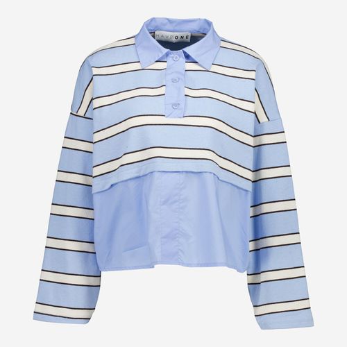 Blau-cremefarbene Hemdbluse