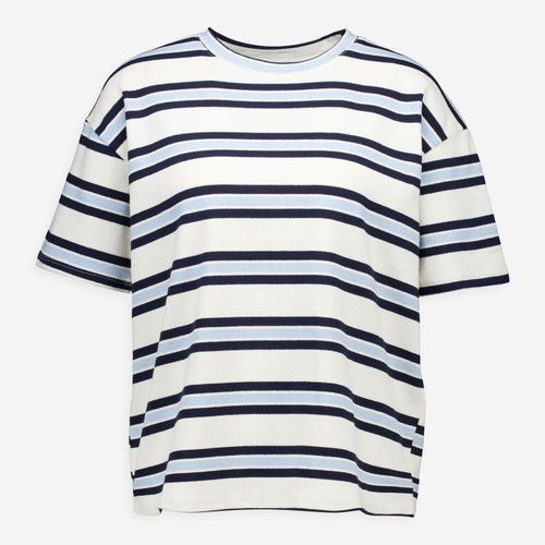 Weiß-dunkelblaues gestreiftes T-Shirt