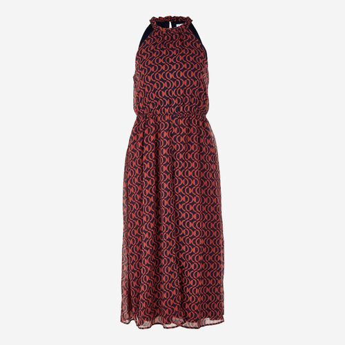 Dunkelblaues und braunes Midikleid mit Muster Image