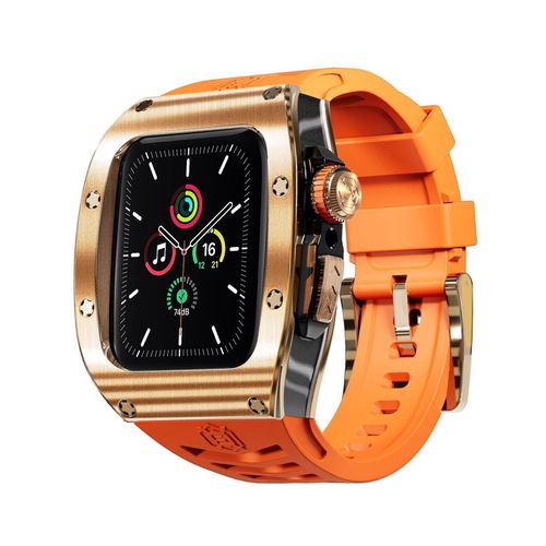 Für Apple Watch Series 9 8 7 45 / SE 6 5 4 44 Silikon Band Metall Gehäuse Hülle
