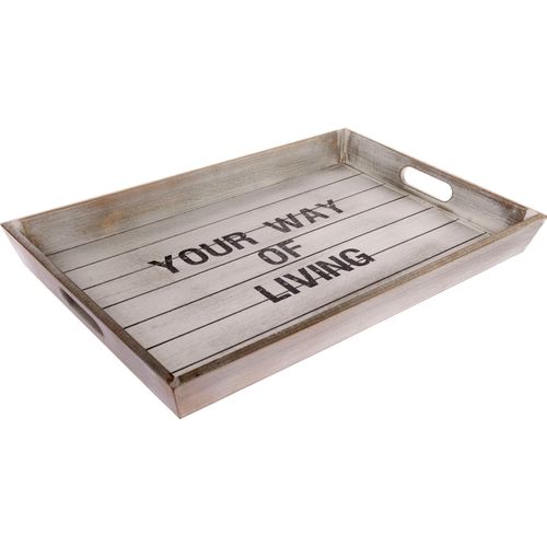 Tablett "Ewi, grau", grau, B:48,2cm H:32,3cm T:25,5cm, MDF, MYFLAIR MÖBEL & ACCESSOIRES, Tabletts, Dekotablett mit Schriftzug, Shabby Optik