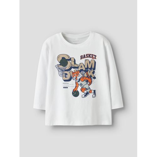 T-Shirt NAME IT "NMMLINCOM LS NREG TOP BOX", Jungen, Gr. 98, weiß (hellweiß), Jersey, Obermaterial: 95% Baumwolle, 5% Elasthan, bedruckt, normal, Rundhals, Shirts T-Shirt