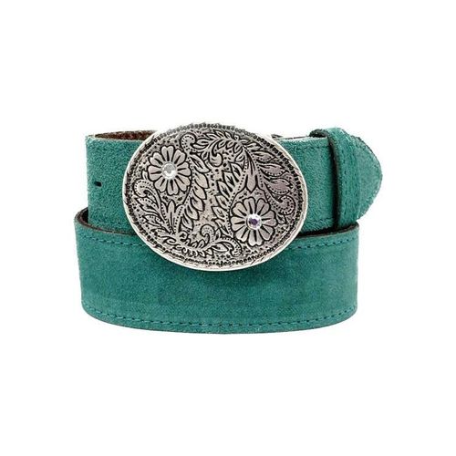 Koppelgürtel RETTUNGSRING GÜRTEL, Damen, Gr. 105, blau (türkis), Rindsleder, Gürtel, Schließe austauschbar mit Glitzersteinen besetzt