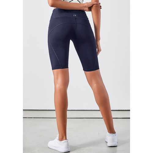 Radlerhose LASCANA ACTIVE "Basic Bottoms", Damen, Gr. 48/50, N-Gr, blau (navy), Obermaterial: 85% Polyester, 15% Elasthan, unifarben, figurbetont kniefrei, Hosen Radlerhose, mit kleiner Bundtasche hinten