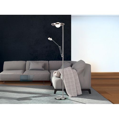 LED Deckenfluter mit Leselampe Silber verstellbar dimmbar Stehlampen Wohnzimmer