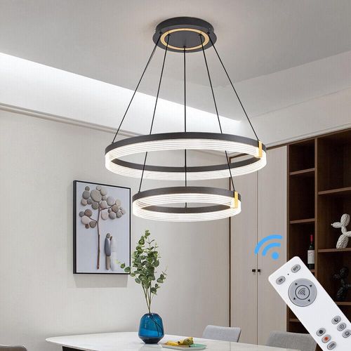 Eurotondisplay LED Pendelleuchte Hängelampe TY4567-46YD Ø 60x40 cm mit Fernbedienung und Handy-App Lichtfarbe/Helligkeit einstellbar dimmbar schwarz