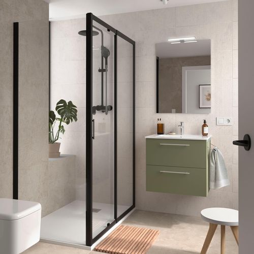 Badezimmermöbel SILANE 600 2 Schubladen GREEN SATIN + Waschtisch