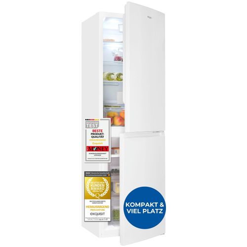 Exquisit Kühl-Gefrierkombination, Kühlschrank mit Gefrierfach, 247 Liter, Nofrost, 4-Sterne-Gefrierfach, Schnellgefrieren, KGC5250-85-NF-040D weiss