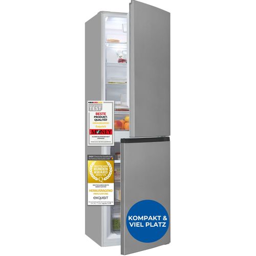 Exquisit Kühl-Gefrierkombination, Kühlschrank mit Gefrierfach, 247 Liter, No-Frost, 4-Sterne-Gefrierfach, KGC5250-85-NF-040D inoxlook