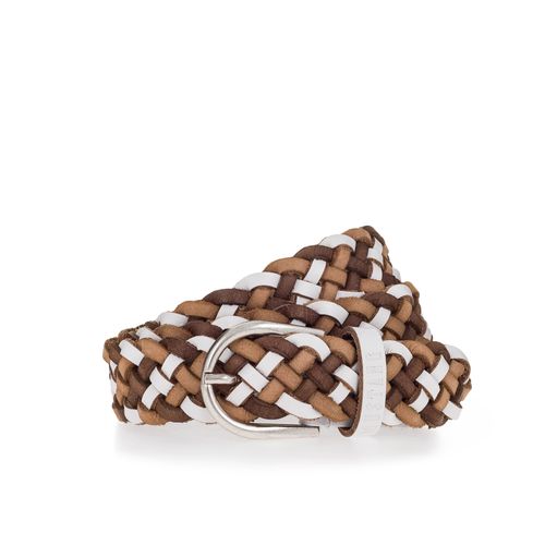 Flechtgürtel MUSTANG, Damen, Gr. 100, weiß (weiß varied), Leder, mehrfarbig, Gürtel, Mit Hingucker-Flechtoptik, 3 cm