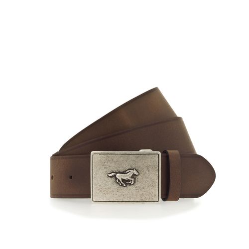 Koppelgürtel MUSTANG, Herren, Gr. 95, braun (baileys), Rindsleder, unifarben, vintage, Gürtel, Mit charakteristischer Koppelschließe, im Vintage-Look, 4 cm