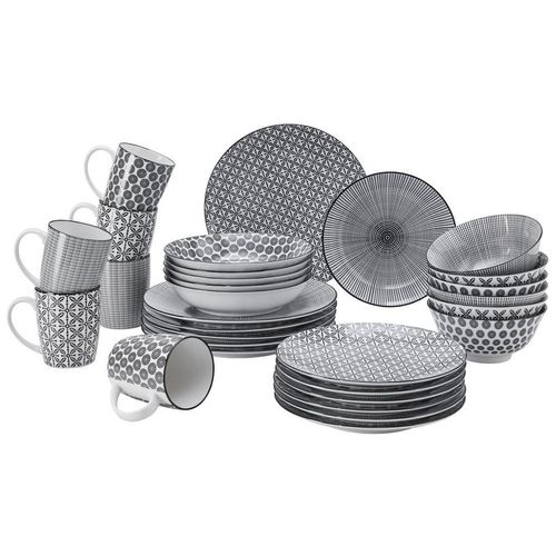 Ritzenhoff Breker Kombiservice Takeo, Schwarz, Weiß, Keramik, 30-teilig, Abstraktes, 350 ml, Lfgb, Essen & Trinken, Geschirr, Geschirr-Sets, Kombiservice