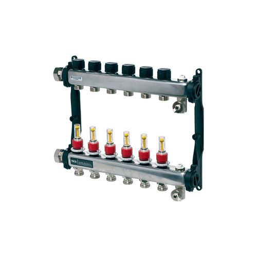 Tece floor Edelstahl-Heizkreisverteiler 12 mit Durchflussanzeige SLQ, poliert, 1" Innengewinde flachdichtend 77310012 Image