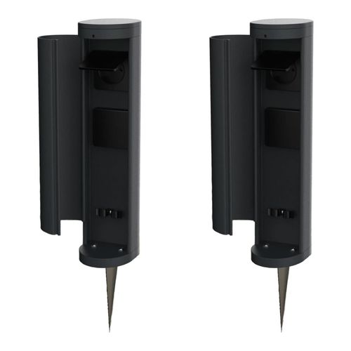 Novatool 2x Steckdosenturm 2-fach außen Anthrazit rund mit Blende IP44 mit Erdspieß Steckdose Aussen Gartensteckdose Outdoor Steckdosesäule Garten Steckdosenturm