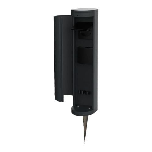 Novatool 1x Steckdosenturm 2-fach außen Anthrazit rund mit Blende IP44 mit Erdspieß Steckdose Aussen Gartensteckdose Outdoor Steckdosesäule Garten Steckdosenturm