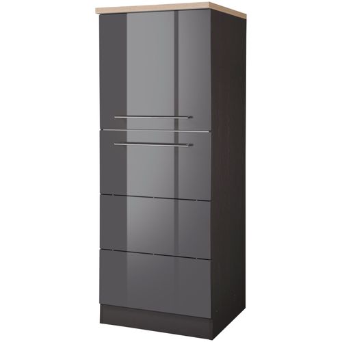 Seitenschrank KOCHSTATION "KS-Wien", grau (grau hochglanz), B:60cm H:165cm T:60cm, Holzwerkstoff, MDF, Schränke, Seitenschrank, Breite 60 cm, Höhe 165 cm, Türanschlag wechselbar
