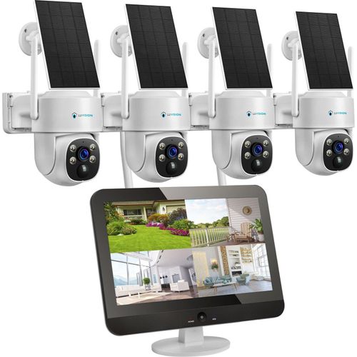 LUVISION Dual WLAN PTZ Überwachungssystem mit LED Monitor 4MP Solar PTZ Überwachungskamera Mikrofon, Sirene, Smarte Nachtsicht