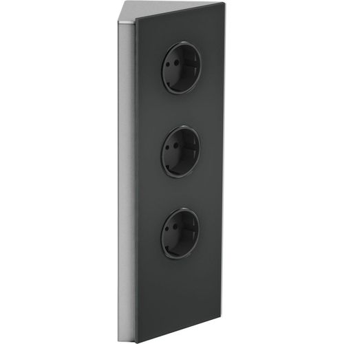 WIPO Steckdosenelement Power Eck G, 3 Schukosteckdosen, Edelstahl/Glas schwarz