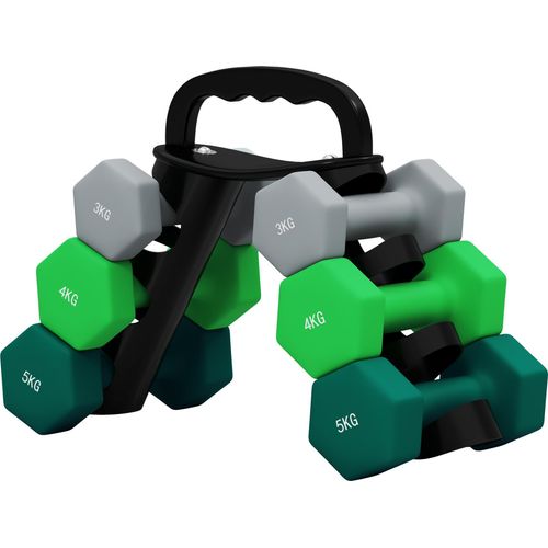 Hantelset mit Aufbewahrungsgestell, Set mit 6 Hanteln für Fitness-Training, 2 x 3kg, 2 x 4kg, 2 x 5kg
