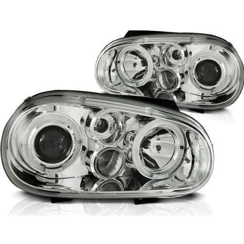 LED Angel Eyes Scheinwerfer passend für VW Golf 4 97-03 mit Nebelscheinwerfern chrom