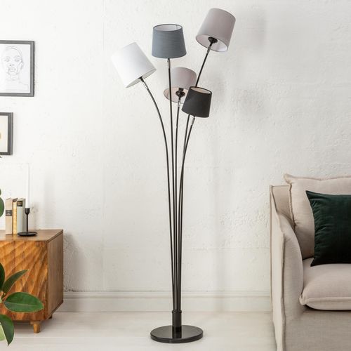 Design Stehlampe LEVELS 176cm schwarz grau mit 5 Leinenschirmen