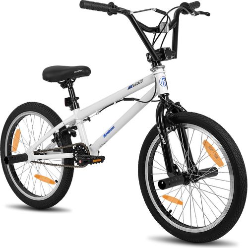 Hiland 20 Zoll Kinder BMX Fahrrad für Jungen Mädchen, 360 Grad Rotor Freestyle, 4 Pegs Single Speed Kinder BMX Fahrrad,Doppel-U-Bremse, Weiß